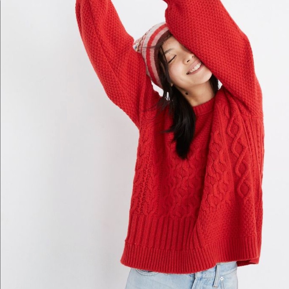 Madewell Copenhagen Cable Sweater. Red. L.